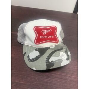 Miller High Life Beer Trucker Hat Cap Grey White Camo Mesh Snapback Adjustable